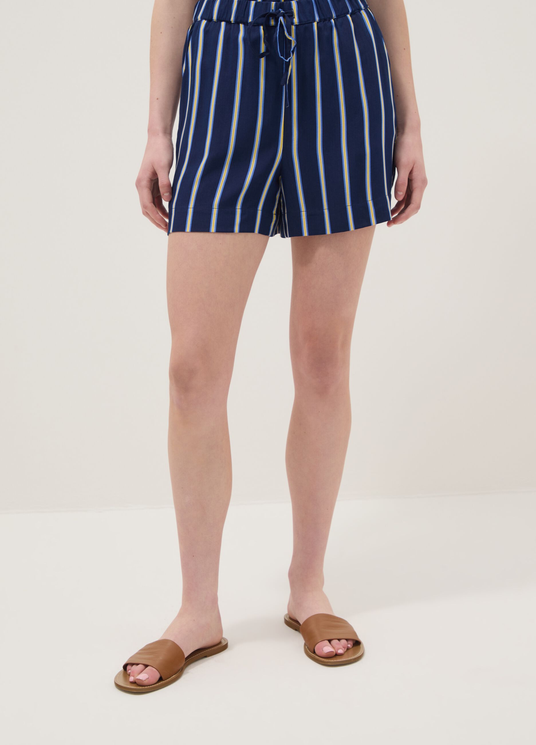 Blue striped pure viscose shorts