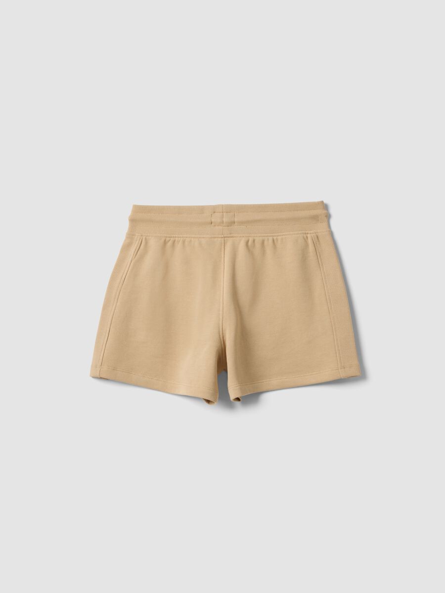 Beige Shorts aus reiner Bio-Baumwolle f&uuml;r M&auml;dchen mit elastischem Bund_1