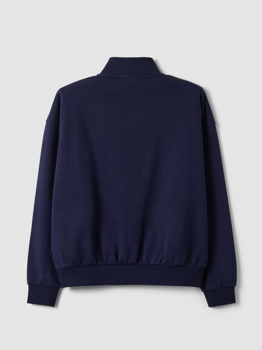 Blue half-zip cotton-blend sweatshirt with front lettering, regular fit_2