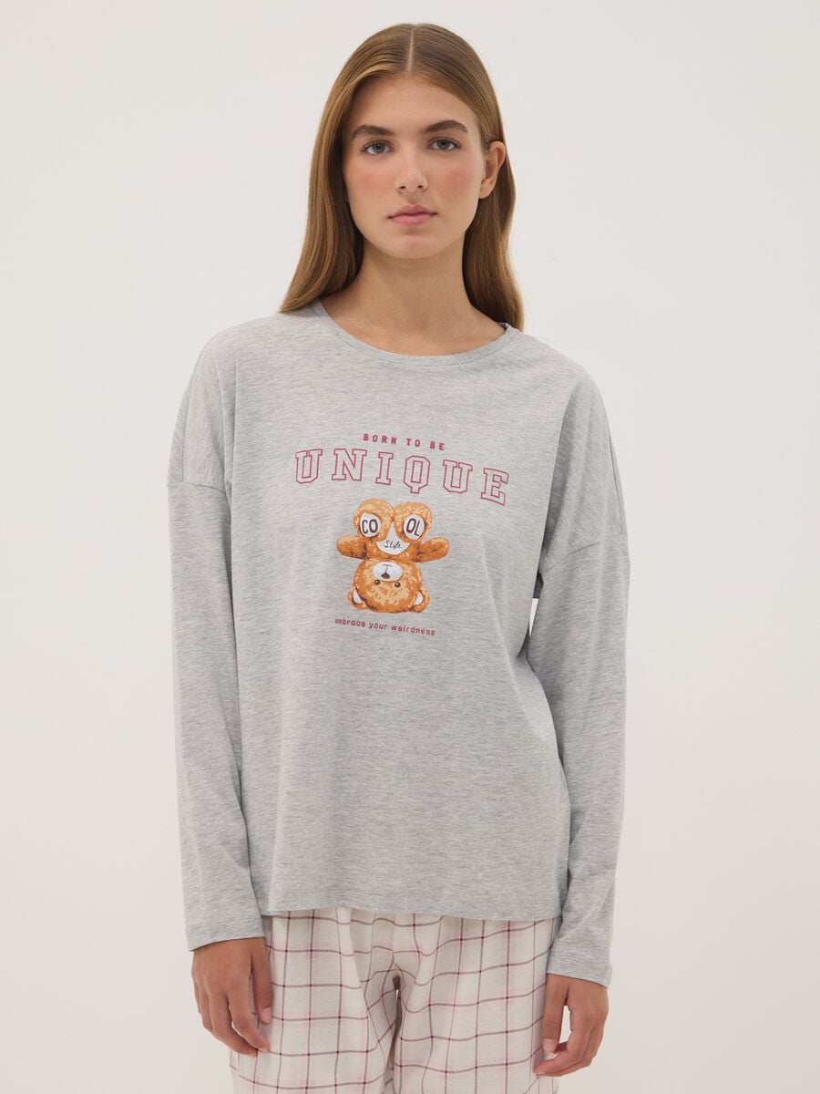 Grey marl organic cotton and viscose blend crew-neck pyjamas_1