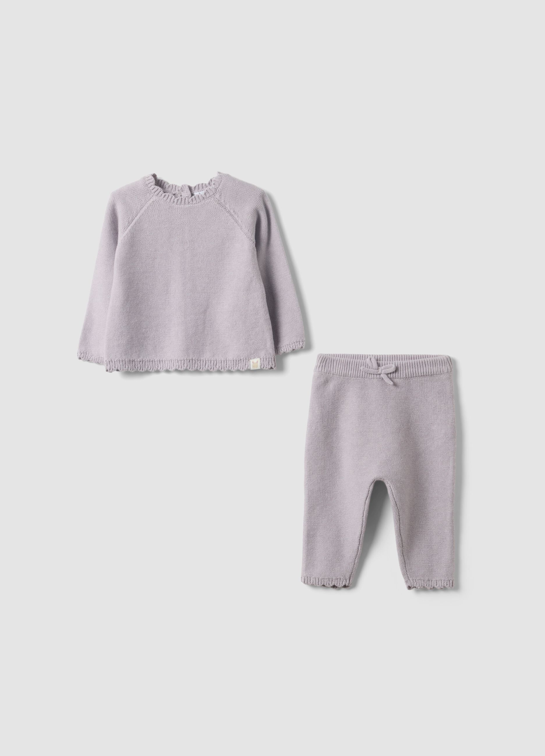 Conjunto rosa em malha de algod&atilde;o org&acirc;nico para beb&eacute; menina