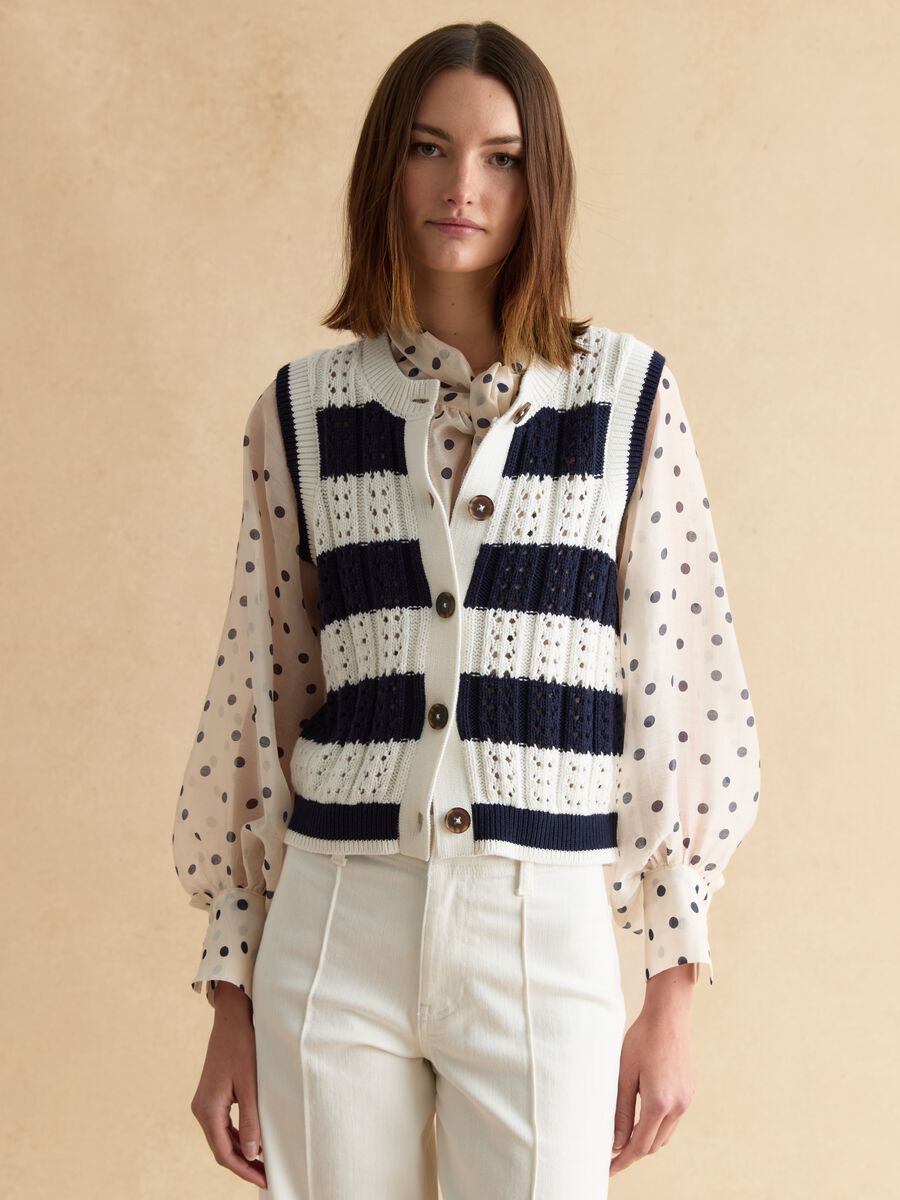 Multicolour striped pure cotton waistcoat regular fit_0