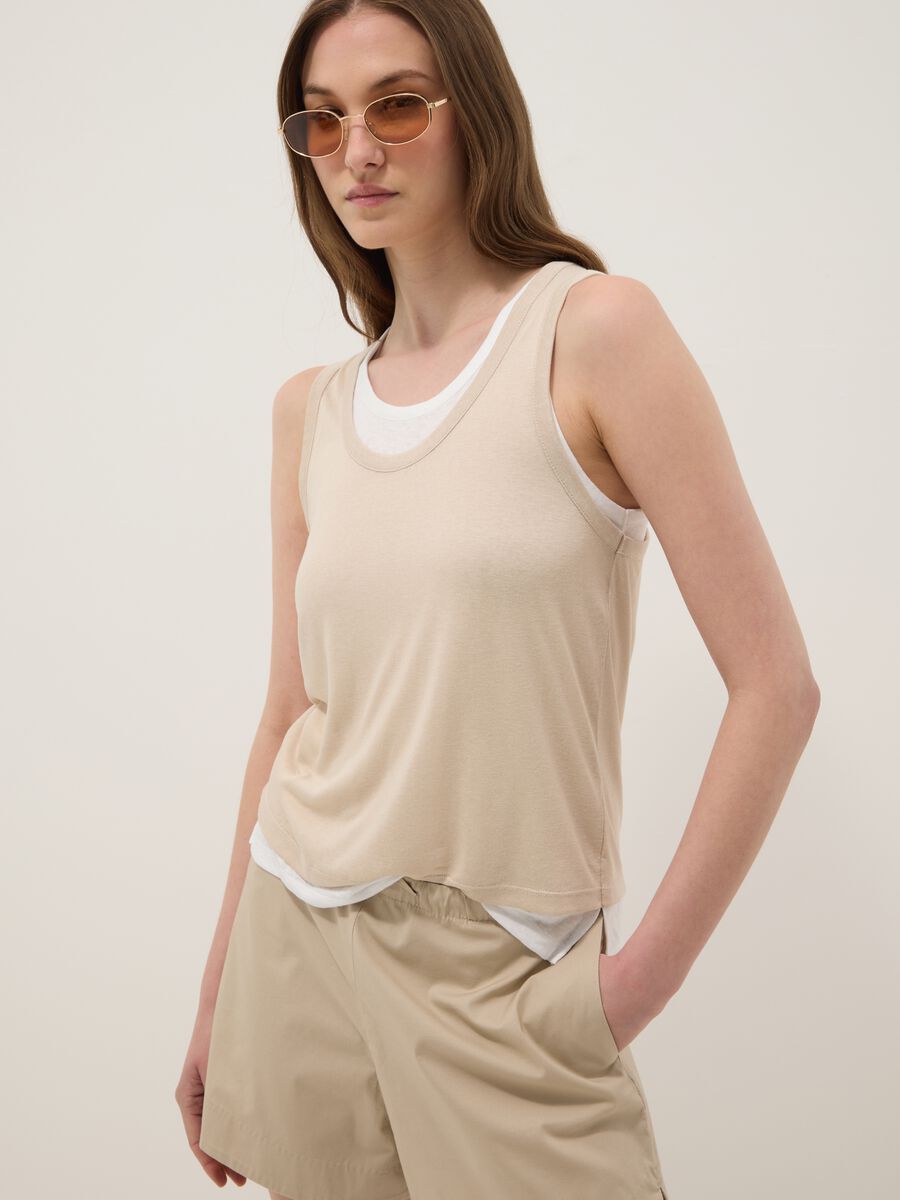 Beige regular-fit viscose-blend tank top_0