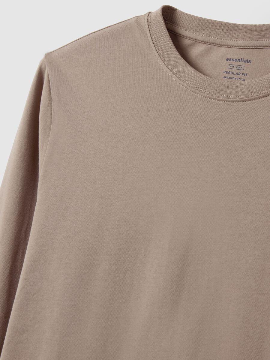 Beige long-sleeve stretch cotton t-shirt regular fit_5