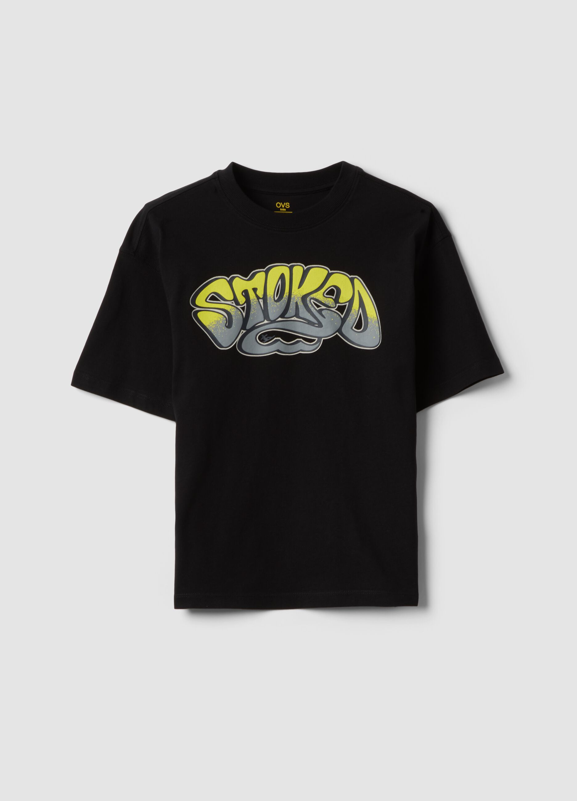 Black pure cotton T-shirt with front print
