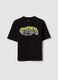Black pure cotton T-shirt with front print_0