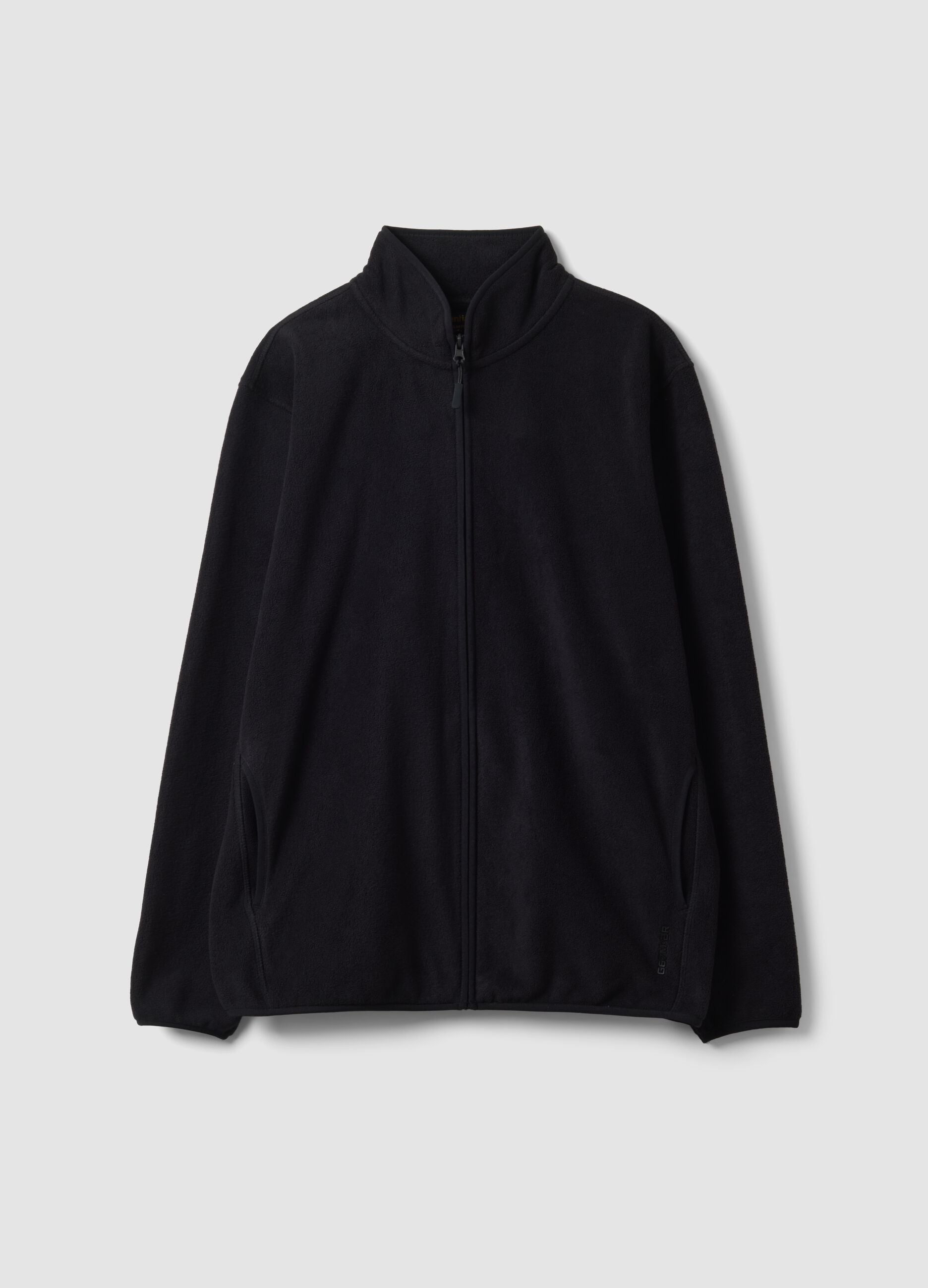 Black fleece sweatshirt with collar, regular fit