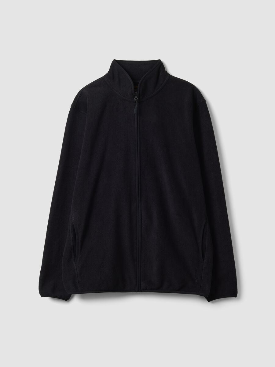 Black fleece sweatshirt with collar, regular fit_0