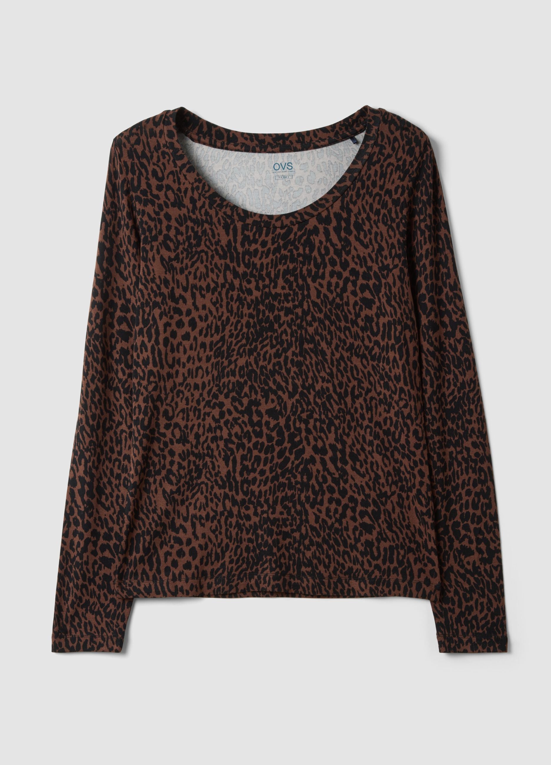 Brown stretch viscose animal-print slim-fit T-shirt