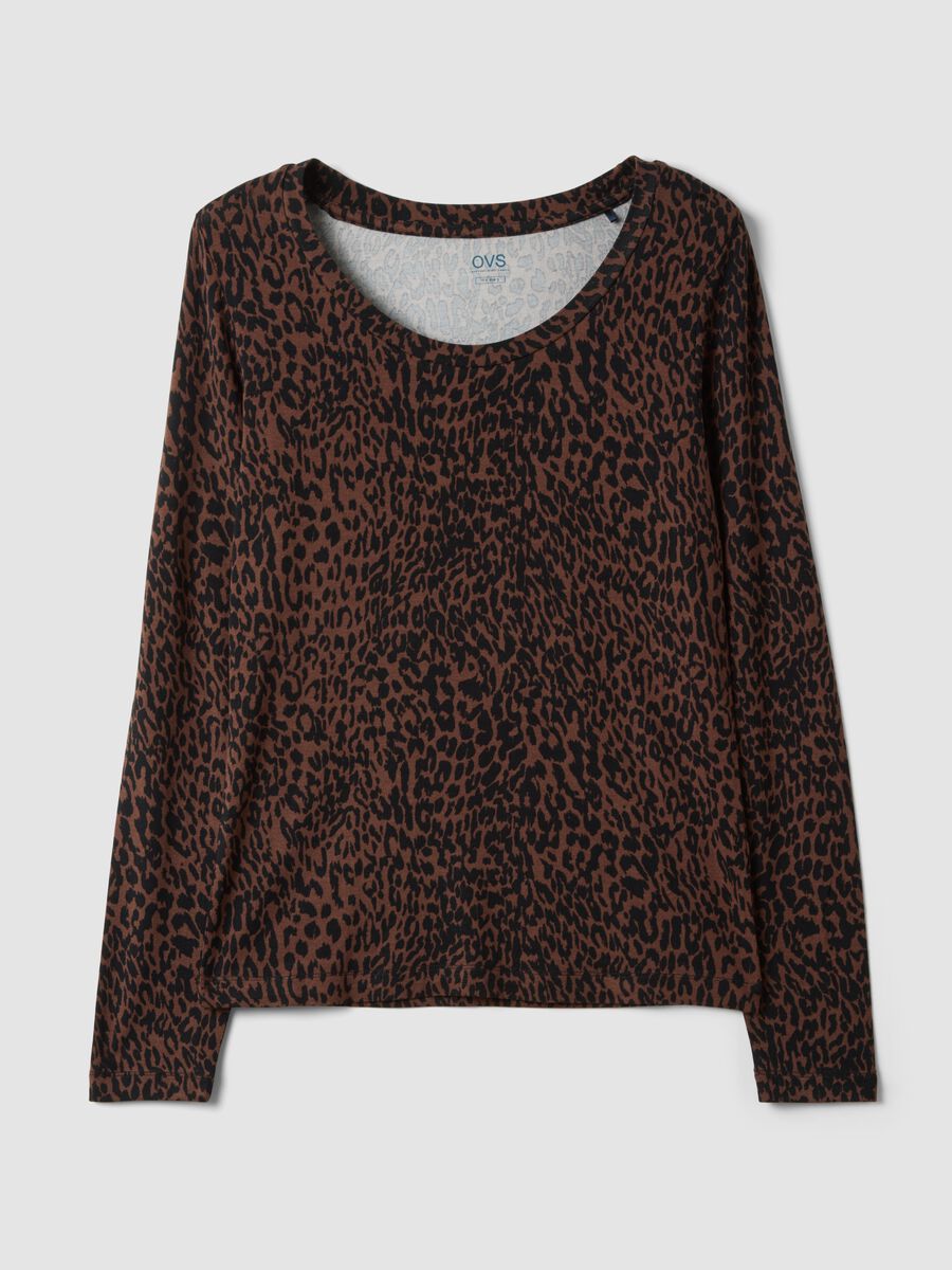 Brown stretch viscose animal-print slim-fit T-shirt_4