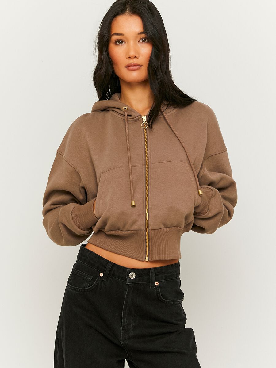 Crop sweatshirt with hood and zip_1