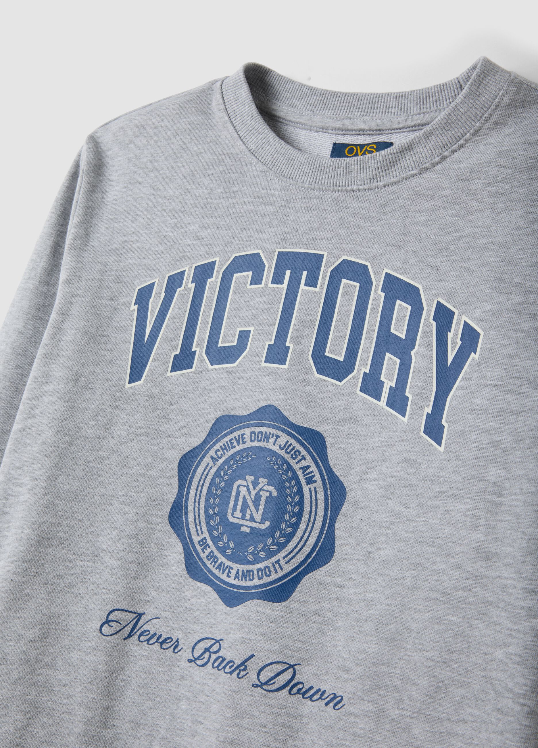 Grey cotton and viscose blend sweatshirt with &ldquo;Victory&rdquo; slogan for boys