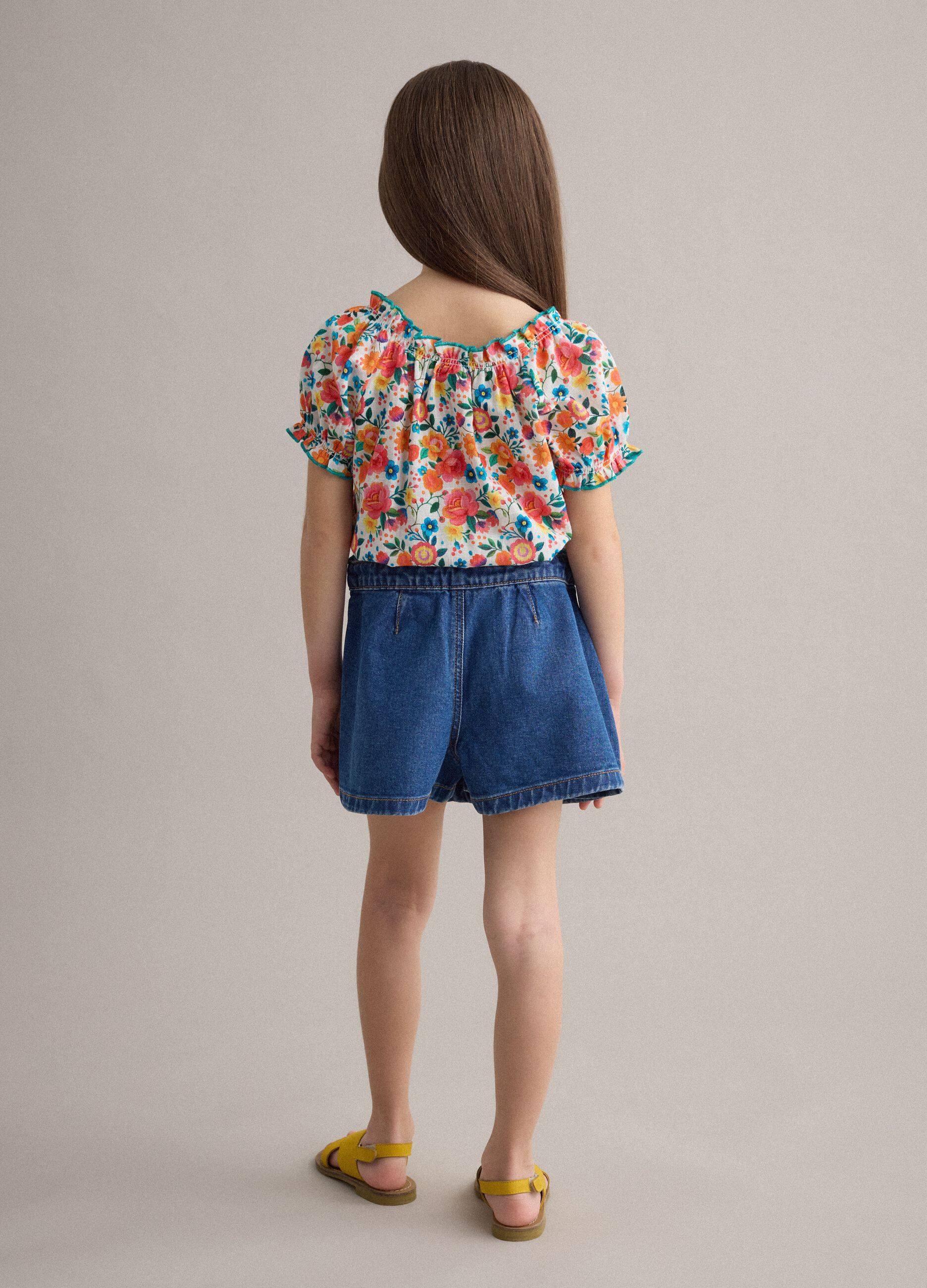 Girl's blue denim pure cotton regular fit skirt