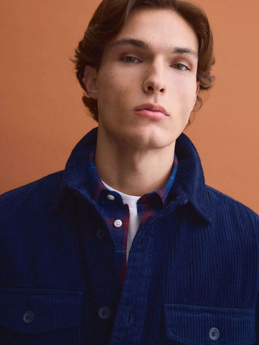 Blue pure cotton corduroy shacket in an oversized fit_1