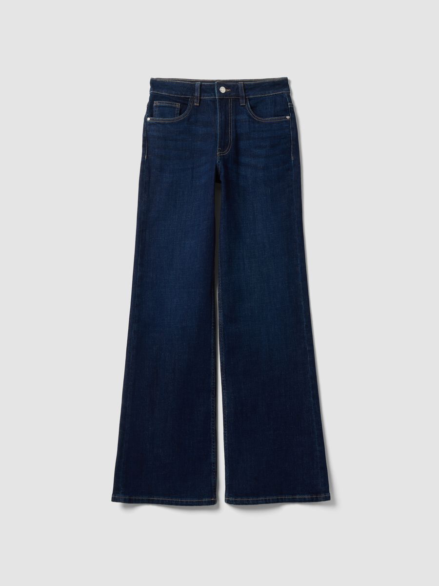 Blue stretch cotton wide-leg jeans_4