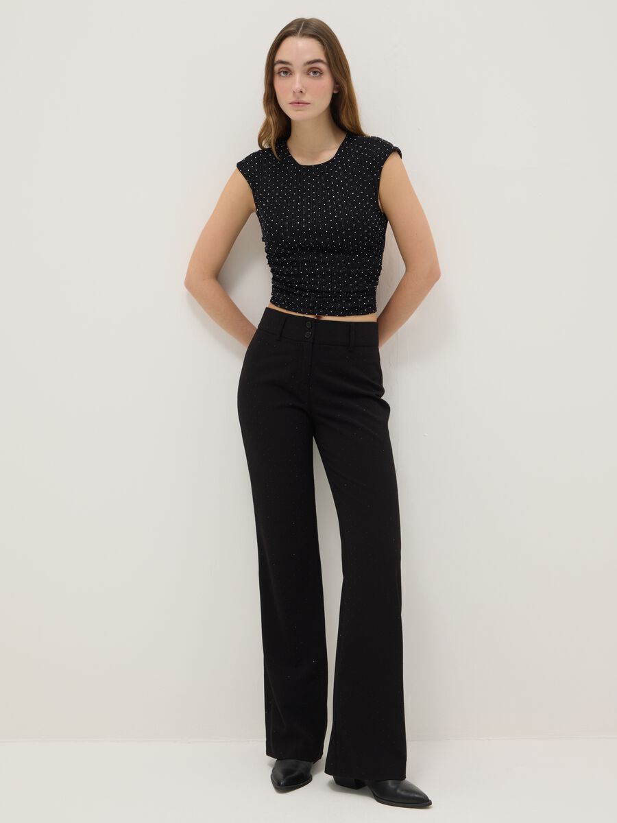 Black sleeveless top regular fit with back open and rhinestones_2