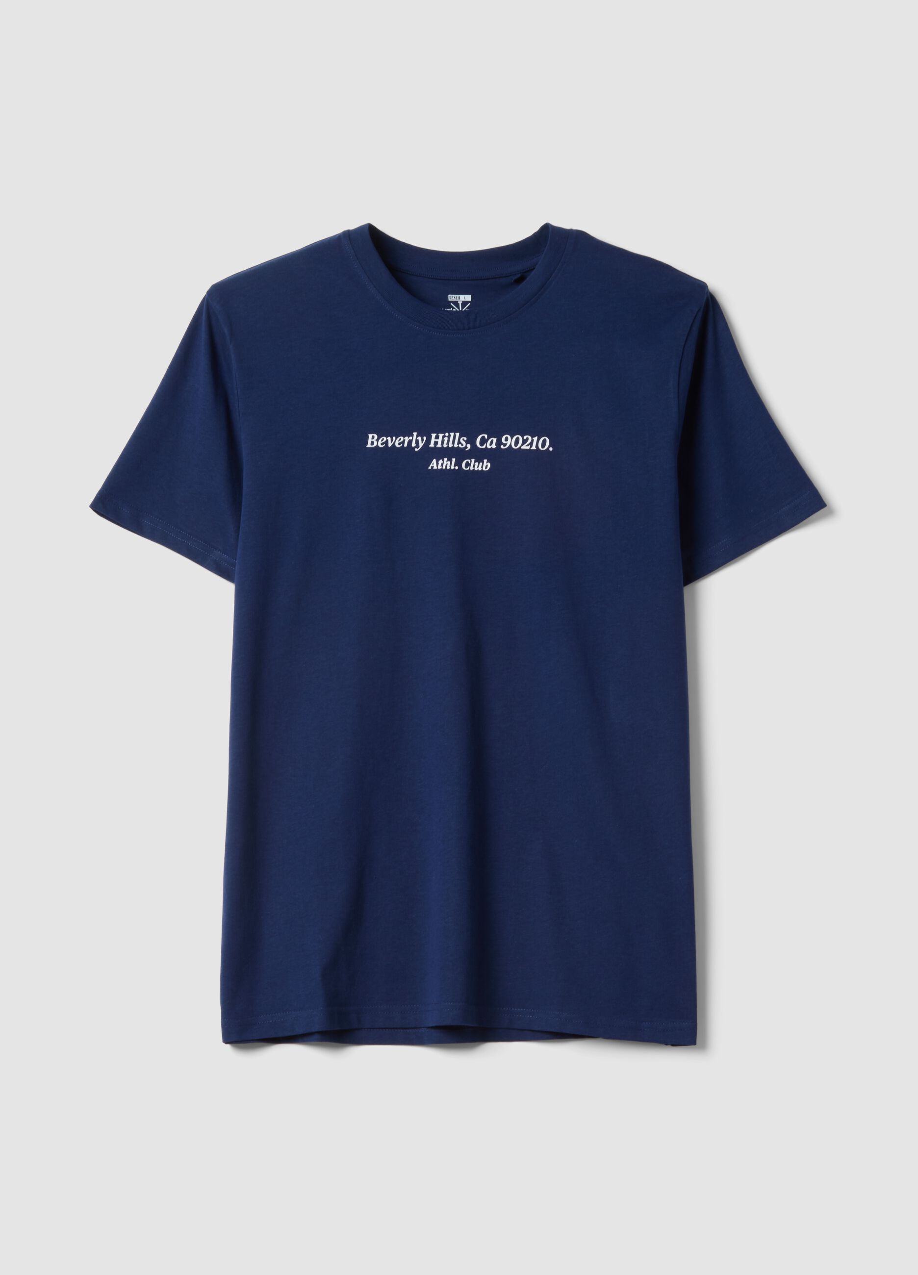 Blaues T-Shirt mit Schriftzug aus reiner Baumwolle, Regular Fit