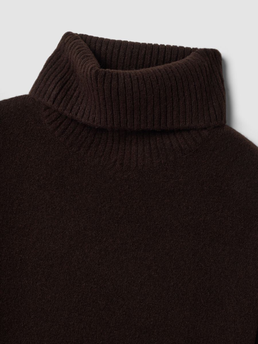 Brown stretch-wool turtleneck dress, regular fit_1