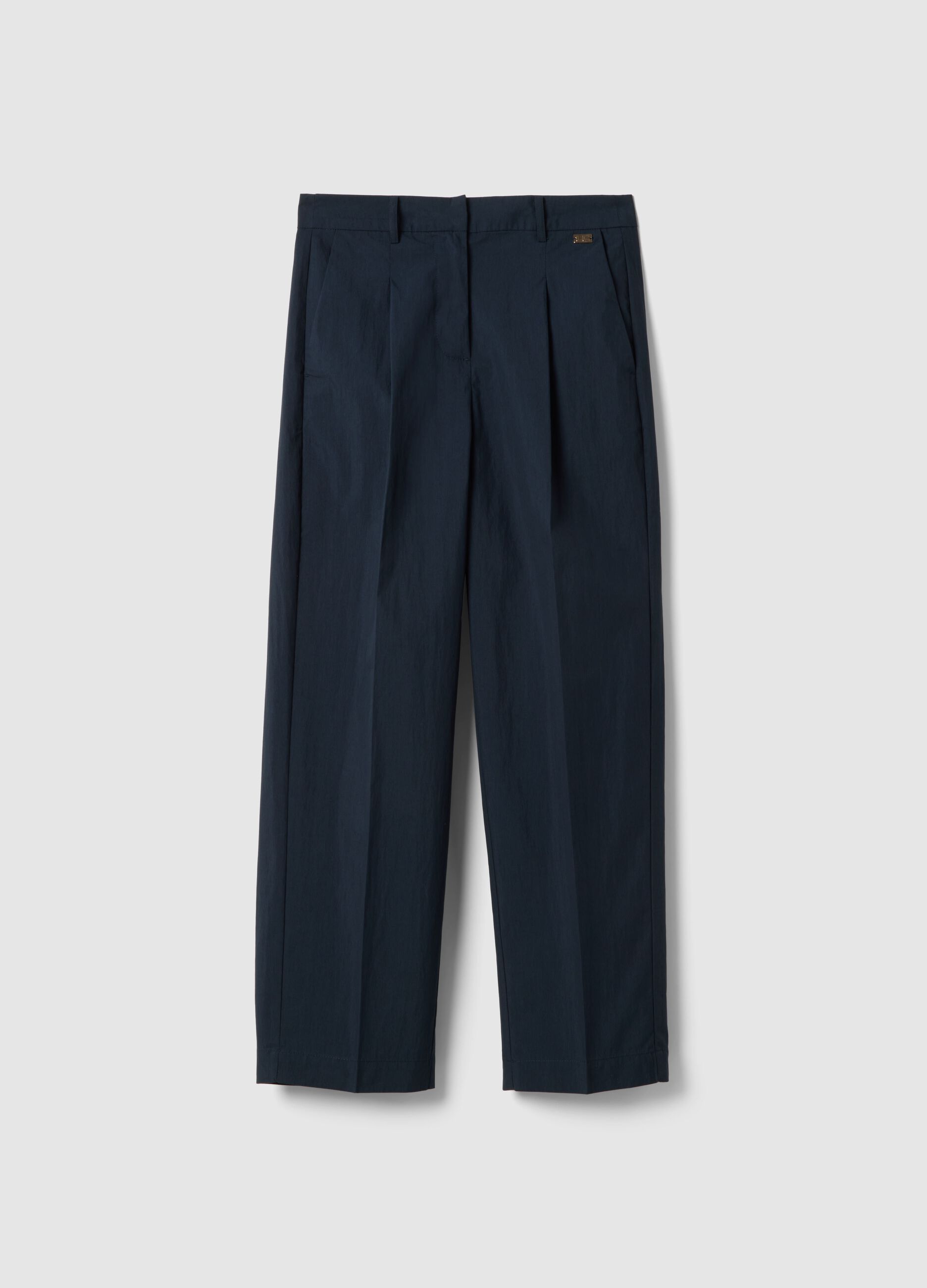 Blaue Baumwoll-Blend-Hose mit geradem Schnitt