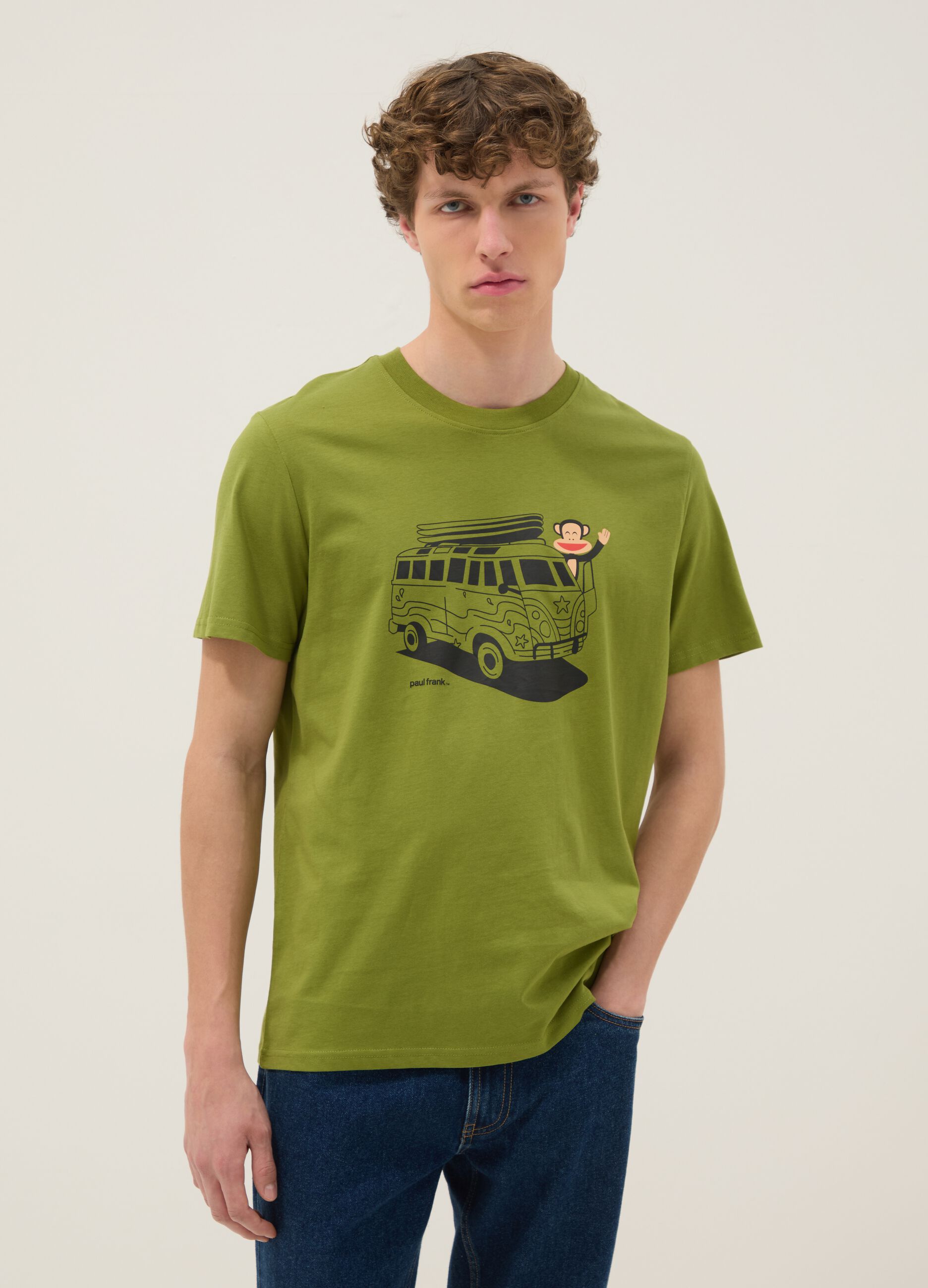 Gr&uuml;nes T-Shirt aus reiner Baumwolle mit Paul-Frank-Print, Regular Fit