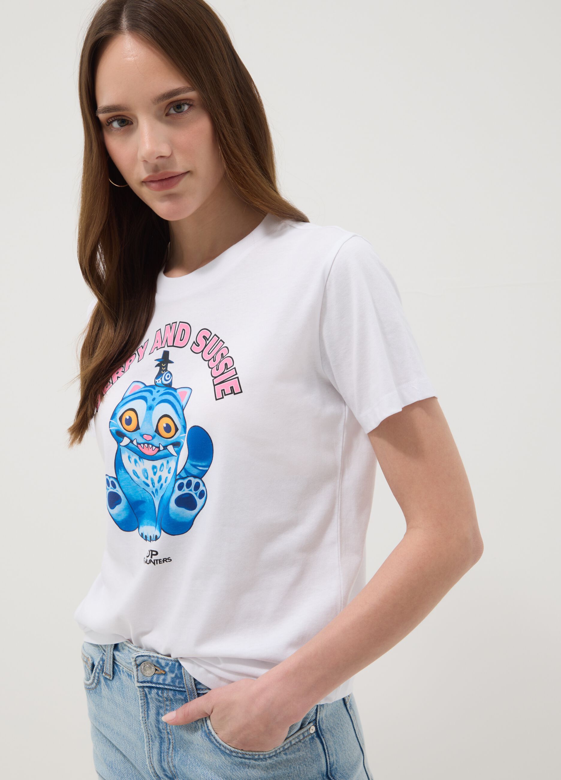 White pure cotton regular fit T-shirt with print