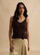 Brown cotton blend regular fit tank top with buttons_0