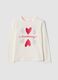Wei&szlig;es Regular-Fit-T-Shirt aus Stretch-Baumwolle mit gestickten Herzen_0