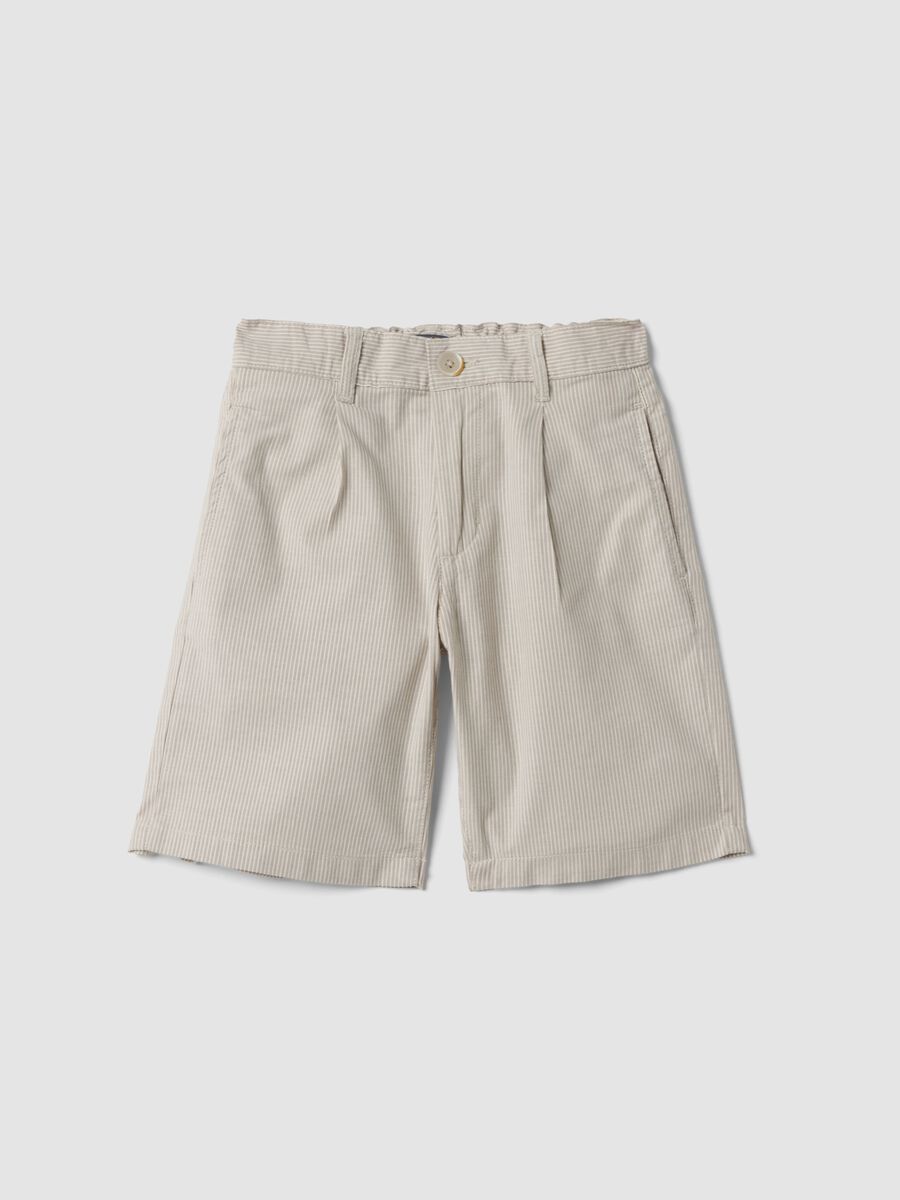 Beige striped stretch cotton boys&rsquo; Bermuda shorts, regular fit_0
