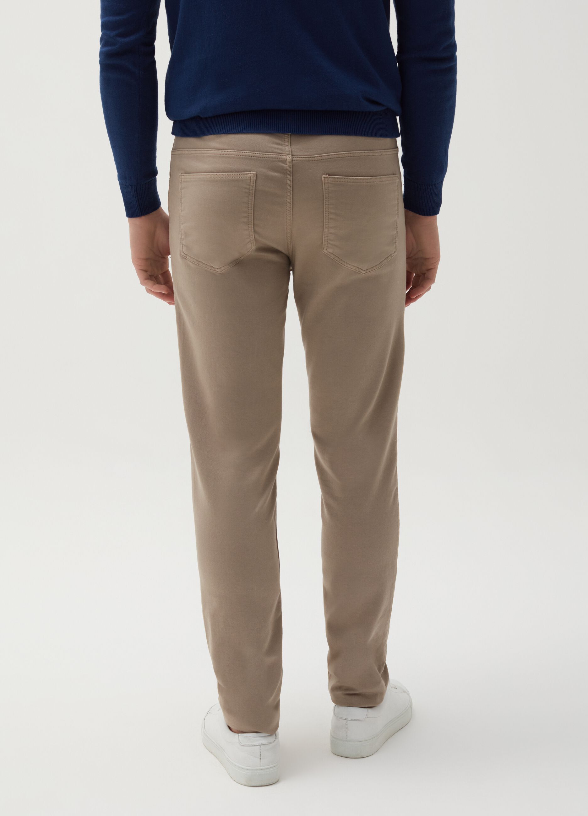 Slim-fit cotton trousers with five pockets