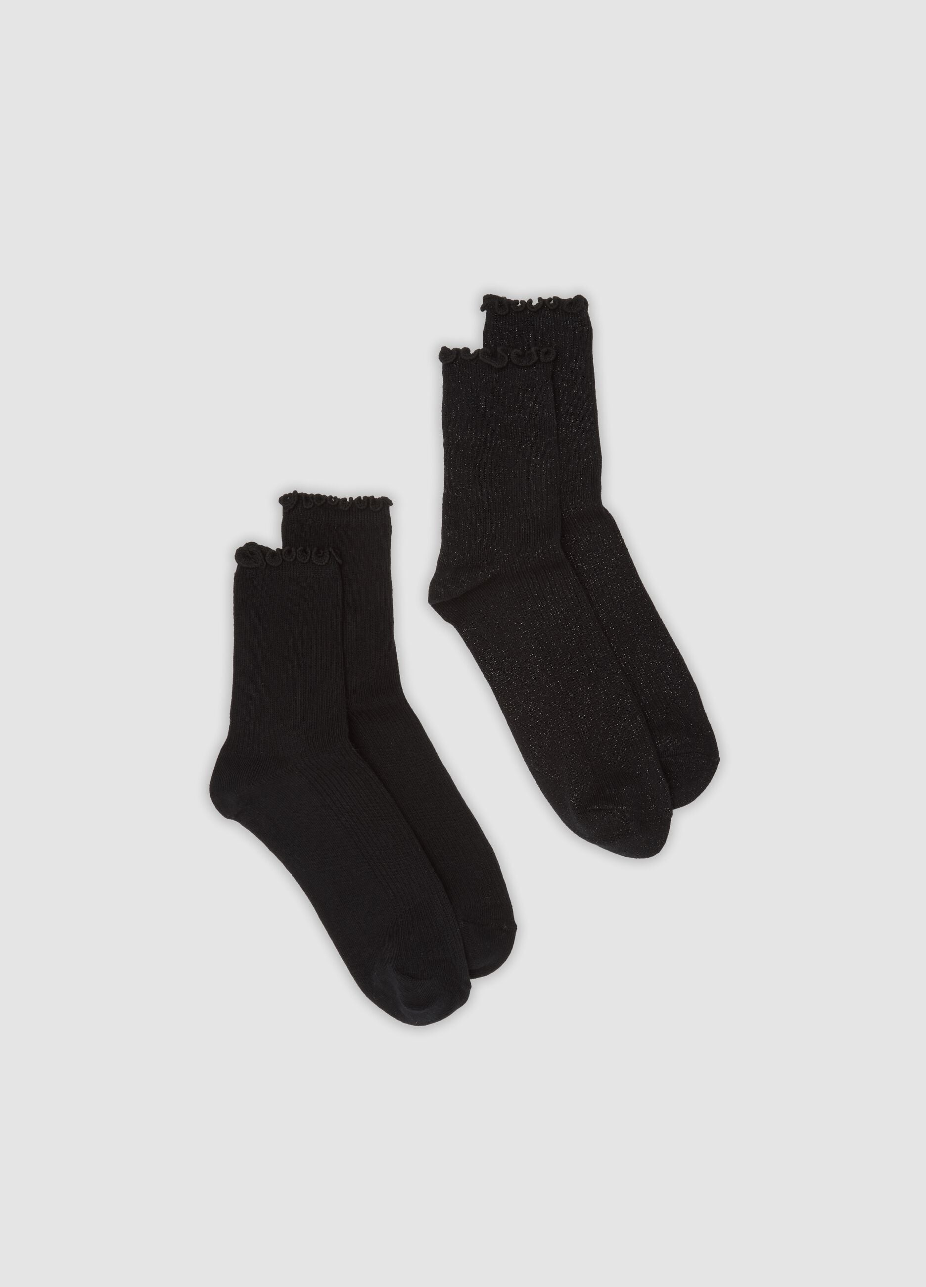 2er-Pack schwarze Socken aus elastischer Bio-Baumwolle mit Muschelsaum