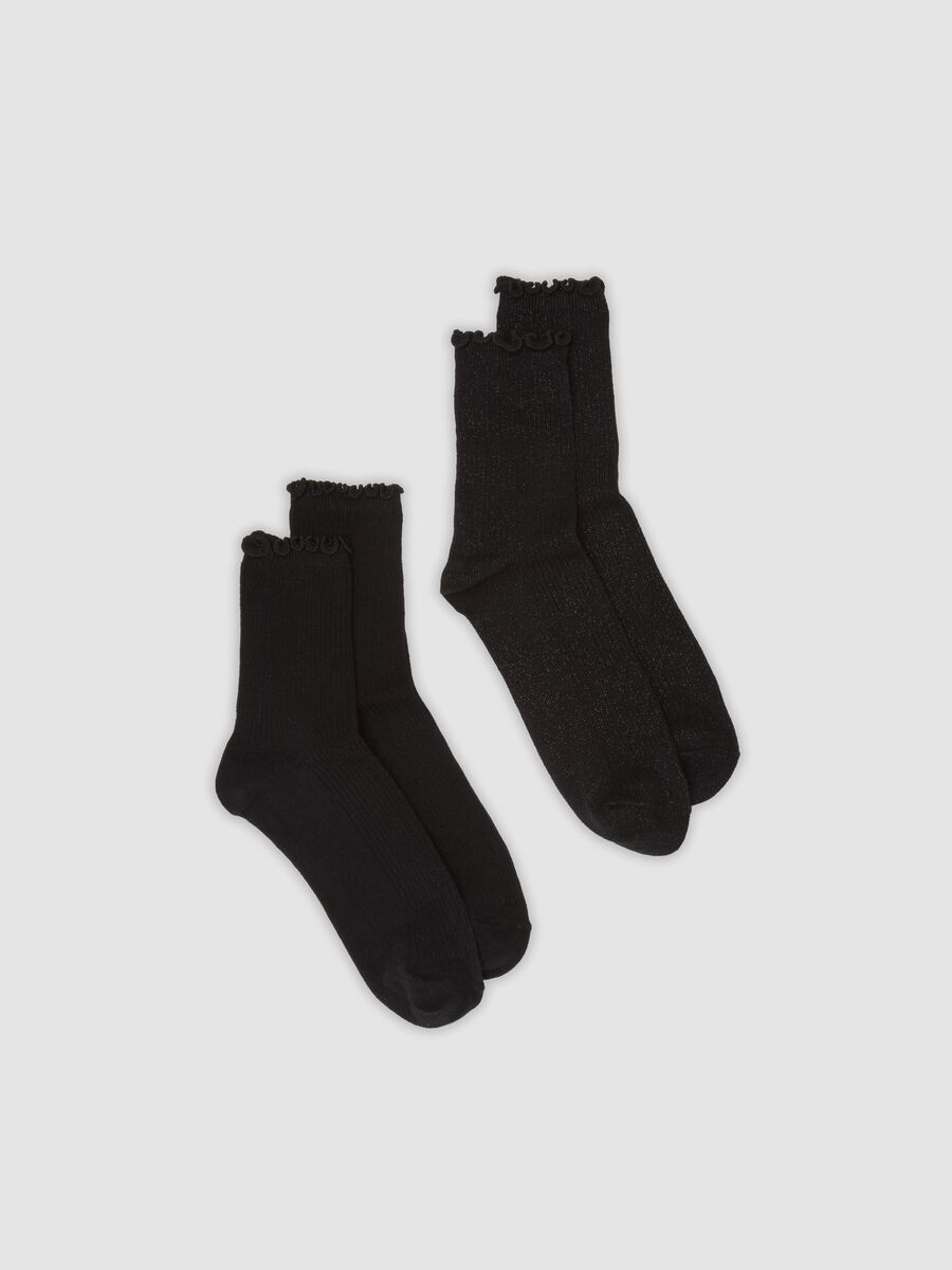 2er-Pack schwarze Socken aus elastischer Bio-Baumwolle mit Muschelsaum_0