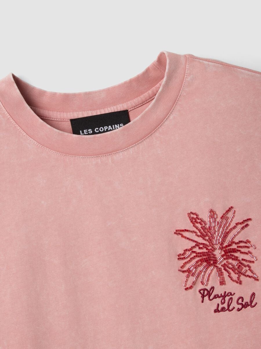 Rosa T-Shirt aus reiner Baumwolle mit Stickerei_5