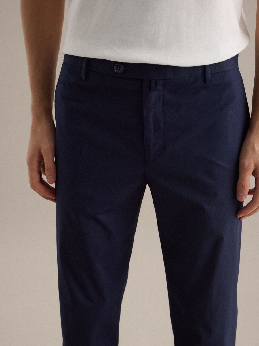 Blue Regular Fit Stretch Cotton Trousers_3