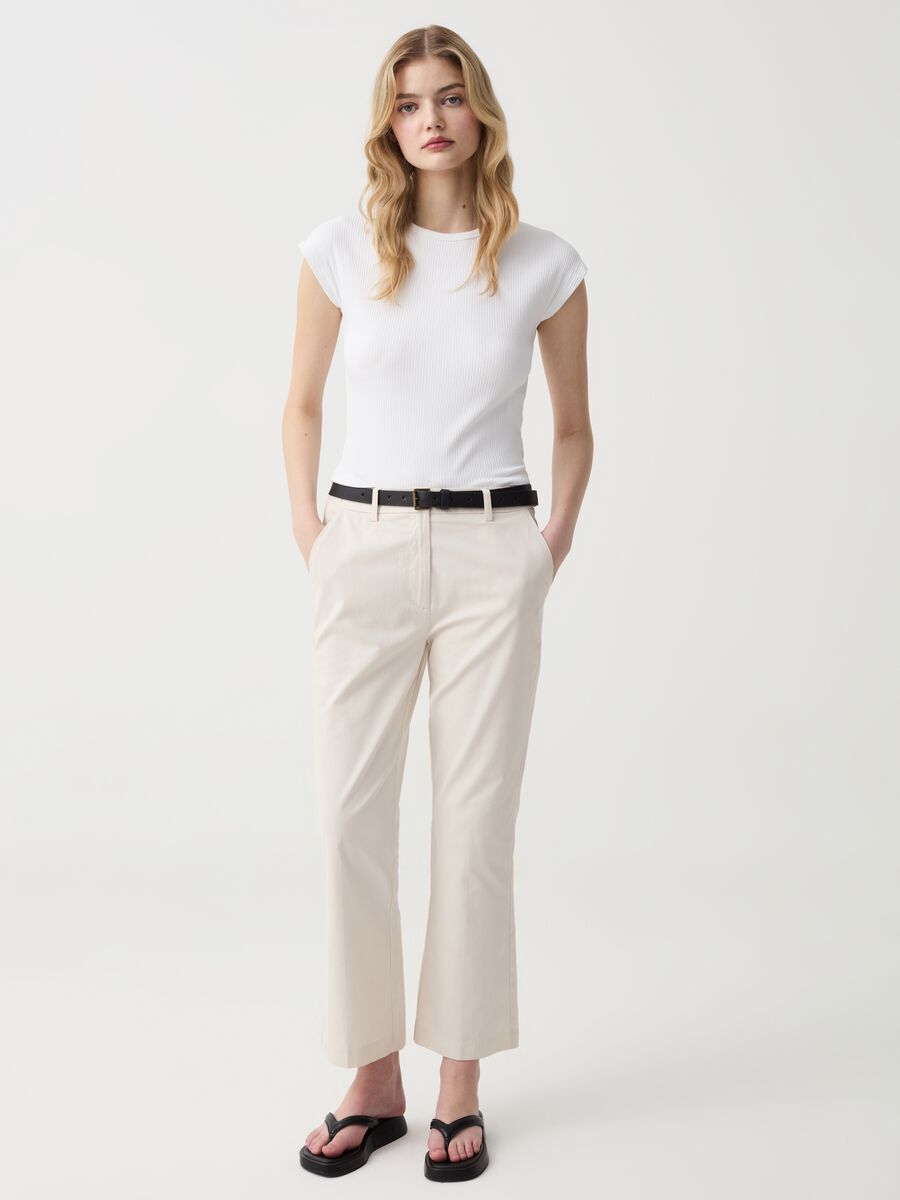 Cropped cigarette trousers in cotton_0