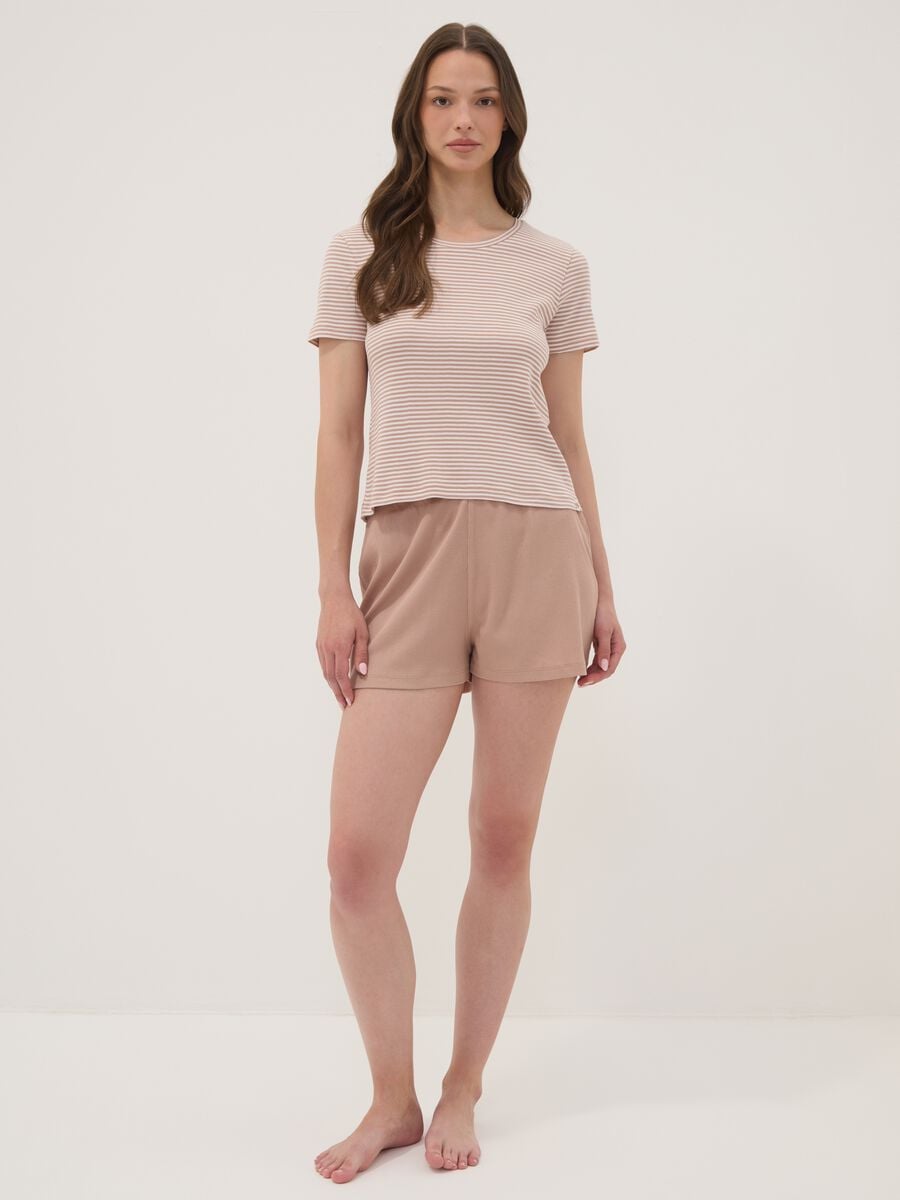 Multicolour pure organic cotton pyjamas with striped T-shirt and shorts_0