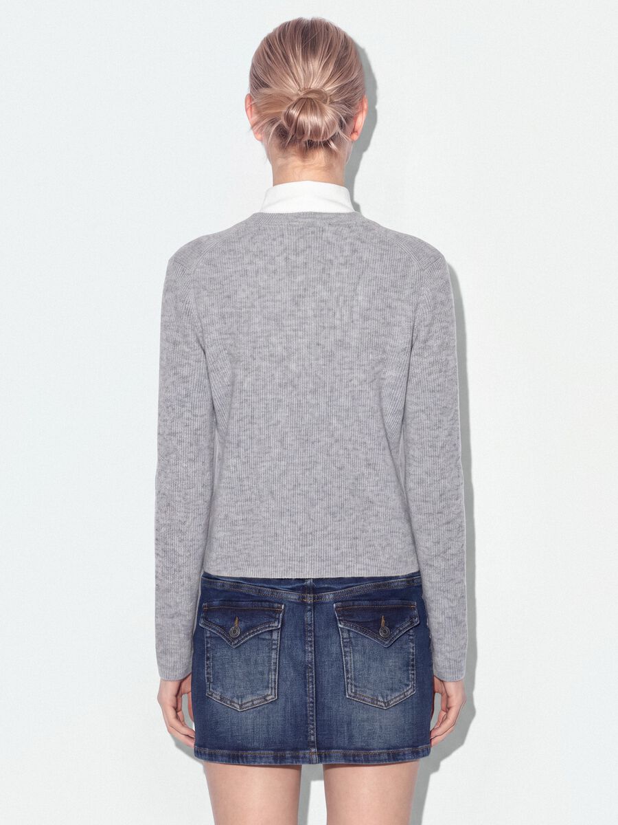 Grey crew-neck cardigan in lyocell and wool blend, oversized fit_3