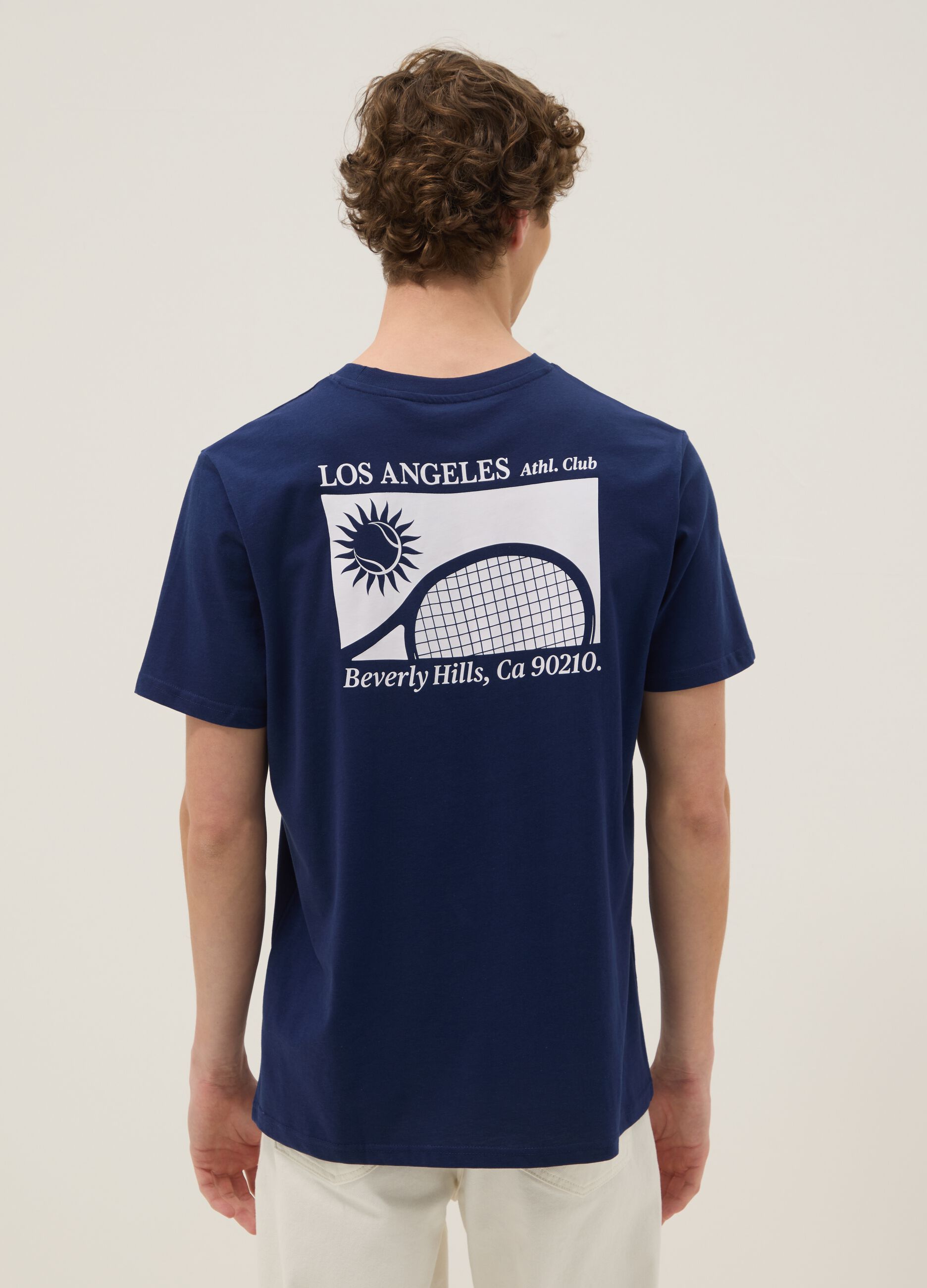 Blaues T-Shirt mit Schriftzug aus reiner Baumwolle, Regular Fit