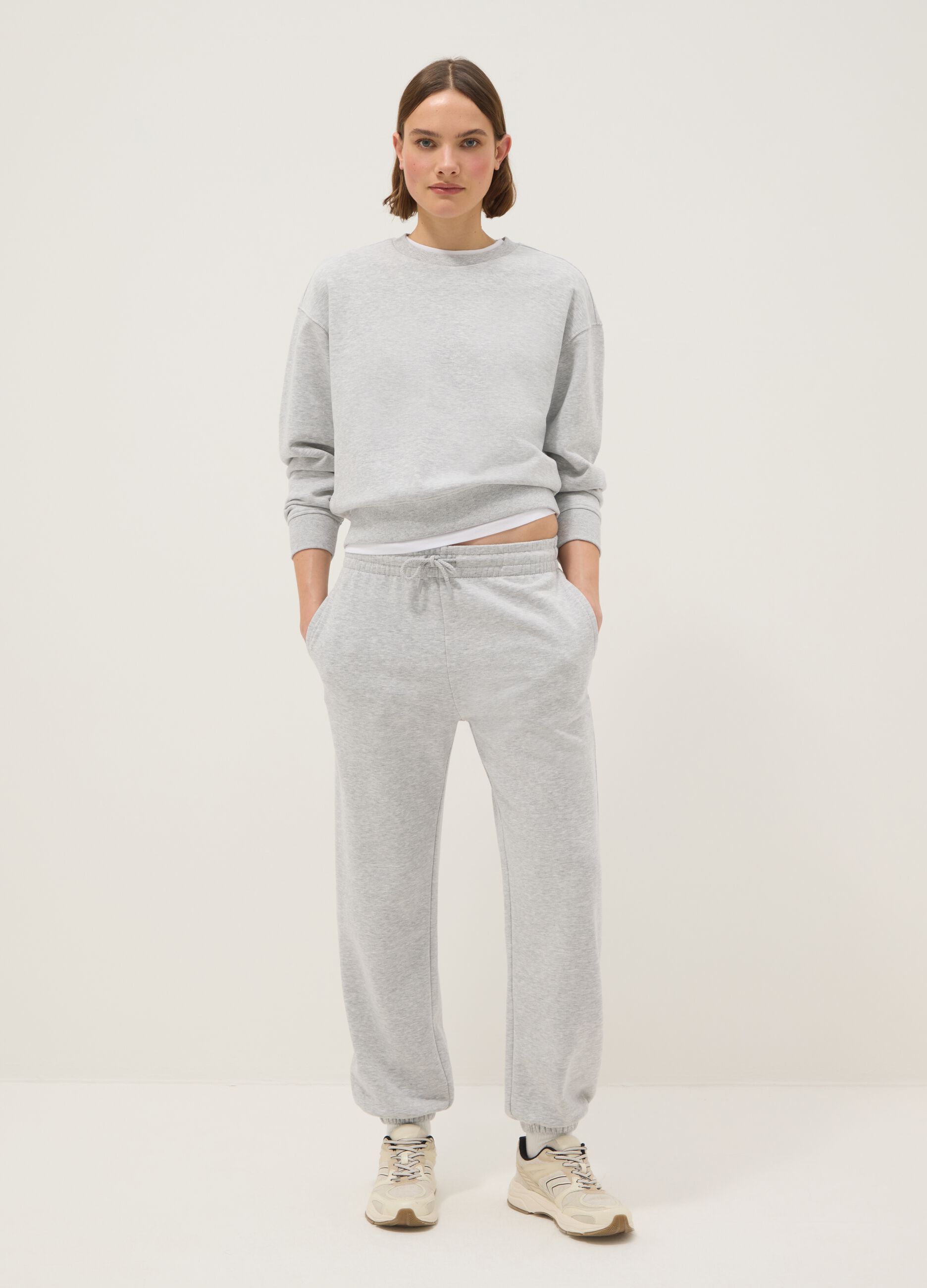 Brown cotton blend regular fit sweatshirt with crew neck