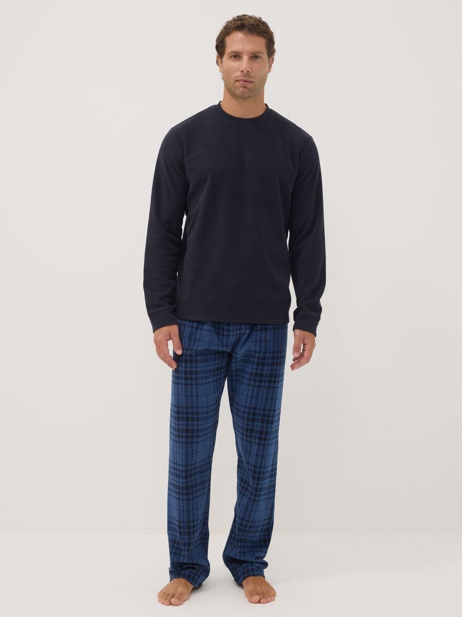 Pigiama blu navy con girocollo e pantaloni a quadri regular fit_0