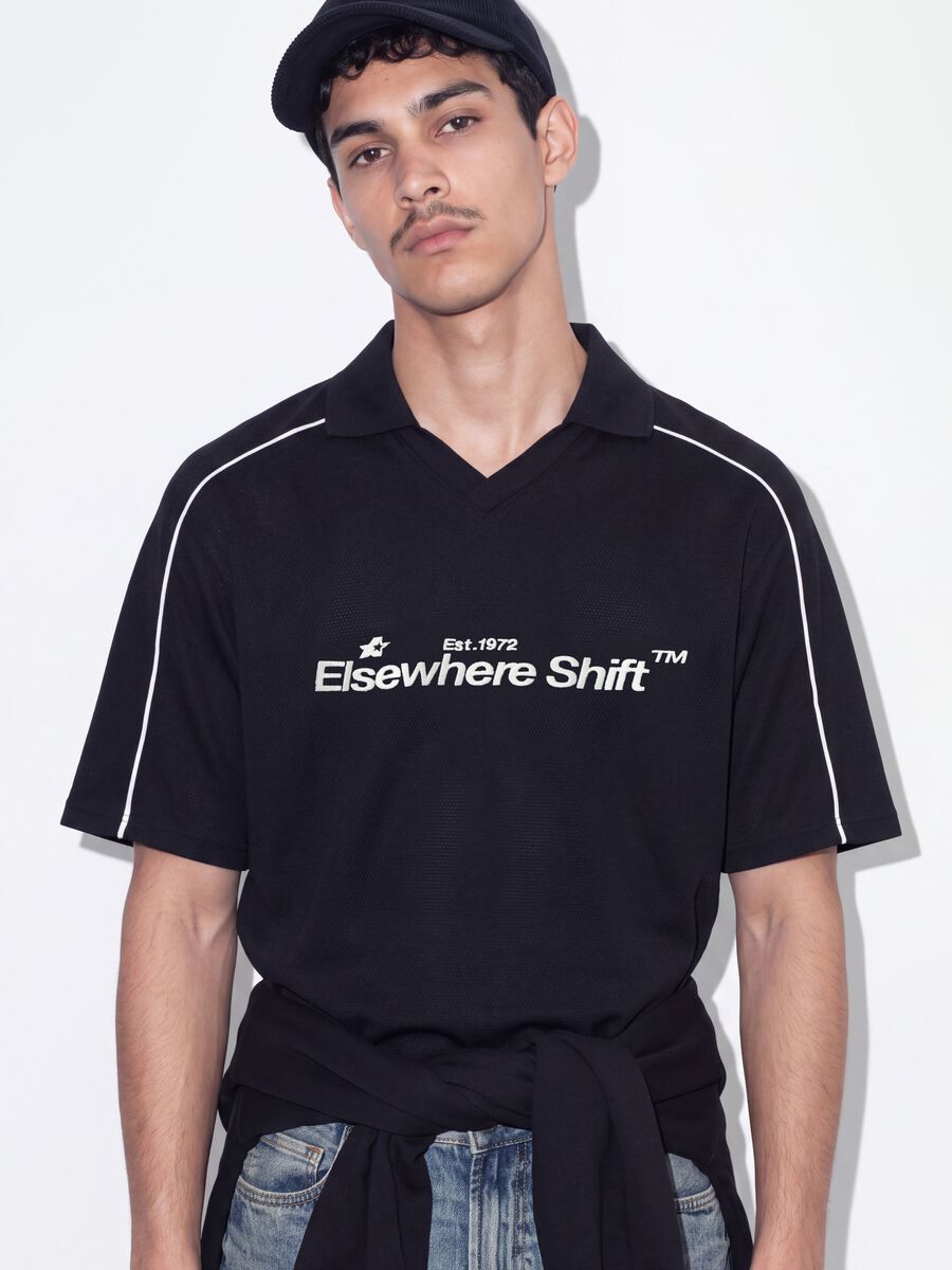 Black pure cotton oversized short-sleeve polo shirt_3