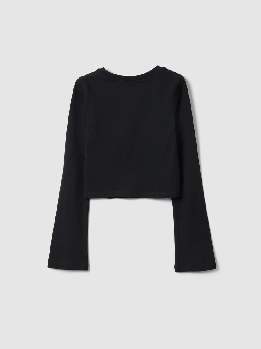 Girls&rsquo; black stretch-cotton slim-fit T-shirt with slogan_4