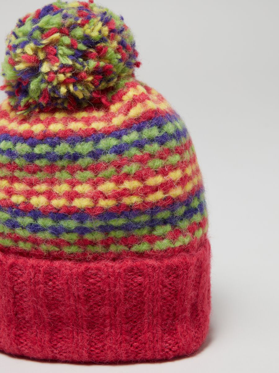 Multicoloured hat with pom pom_2