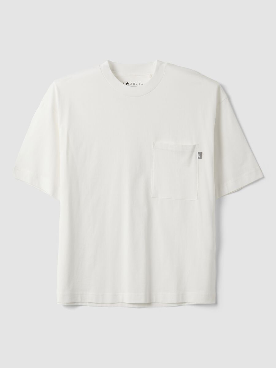 White pure cotton crew-neck T-shirt with chest pocket, boxy fit_4
