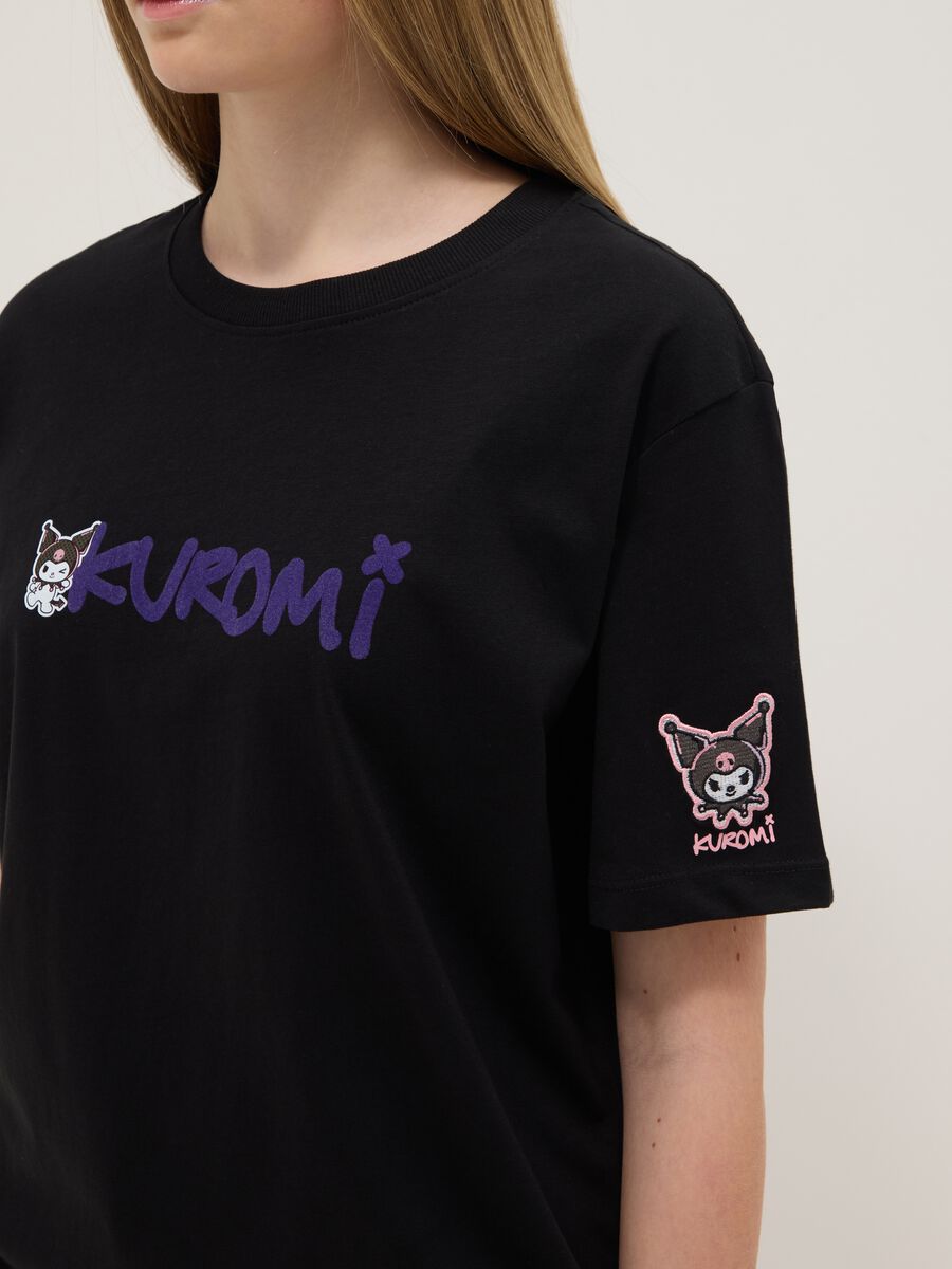 Girls' regular fit black pure cotton T-shirt with Kuromi_2