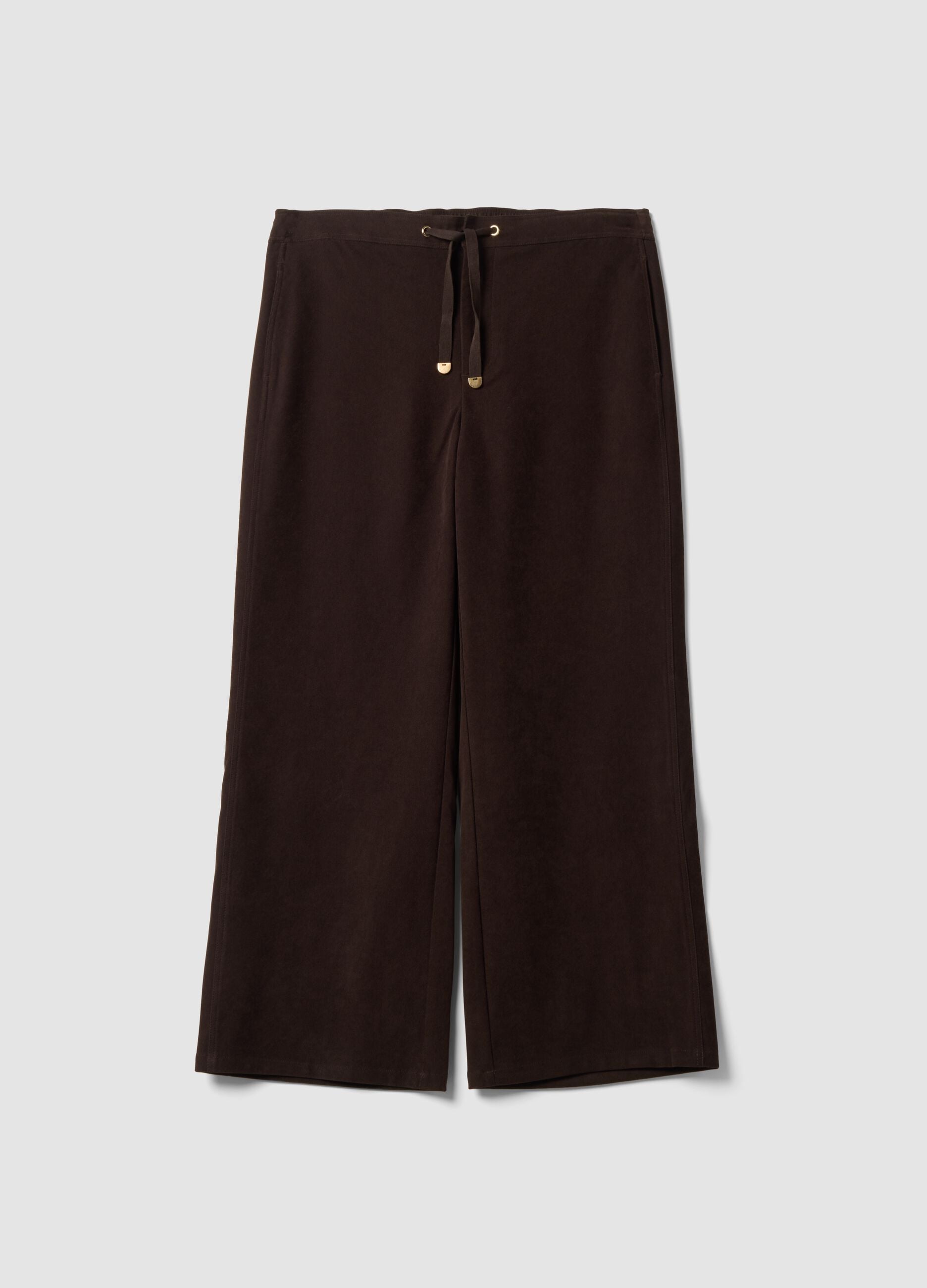 Brown wide-leg joggers in stretch fabric