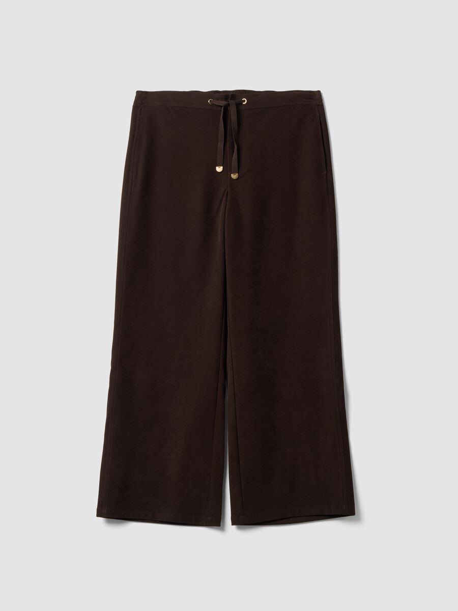 Brown wide-leg joggers in stretch fabric_0