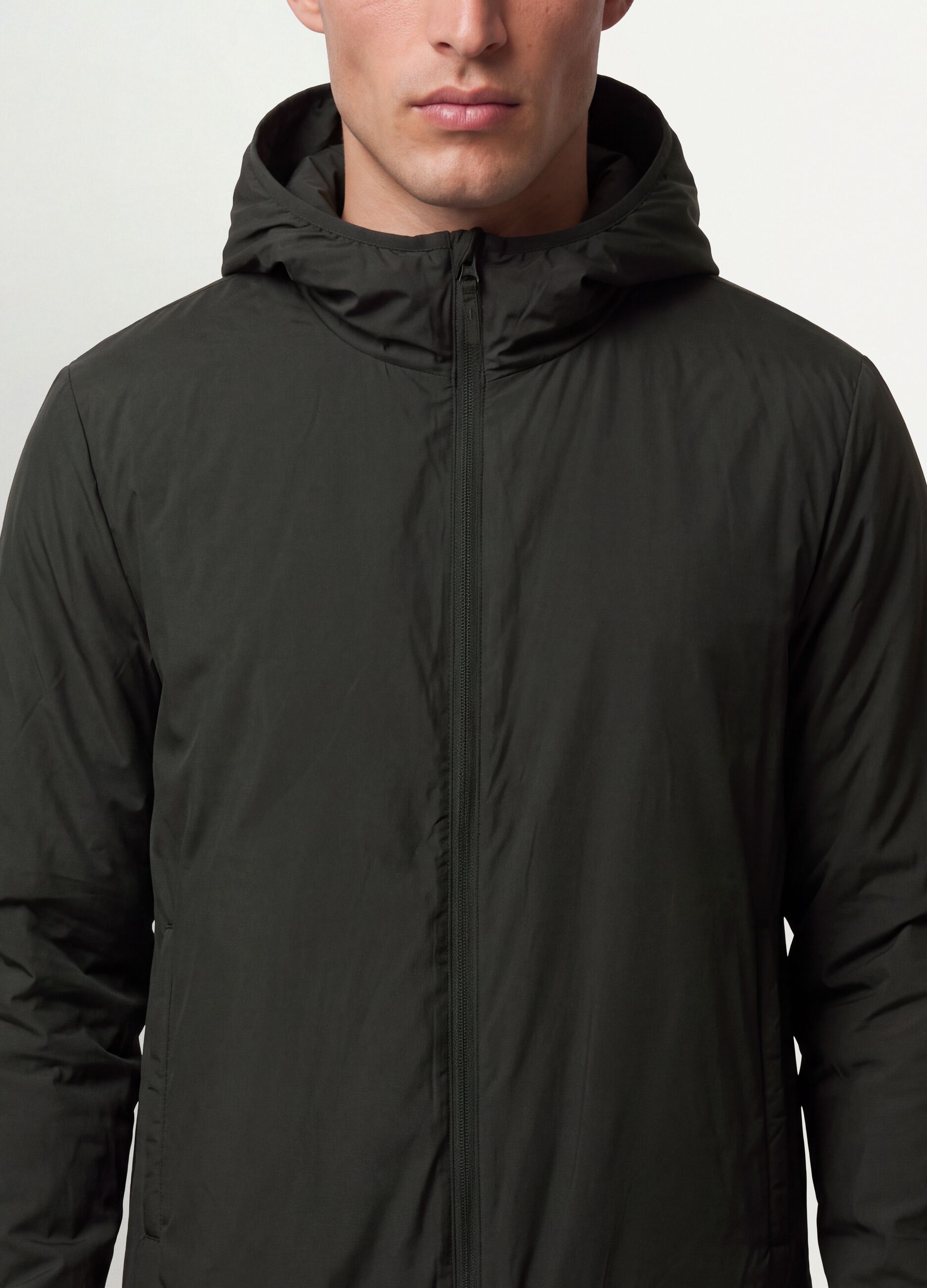 Military green hooded zip jacket