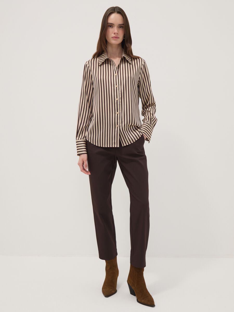 Yellow shirt with brown stripes in stretch fabric_1