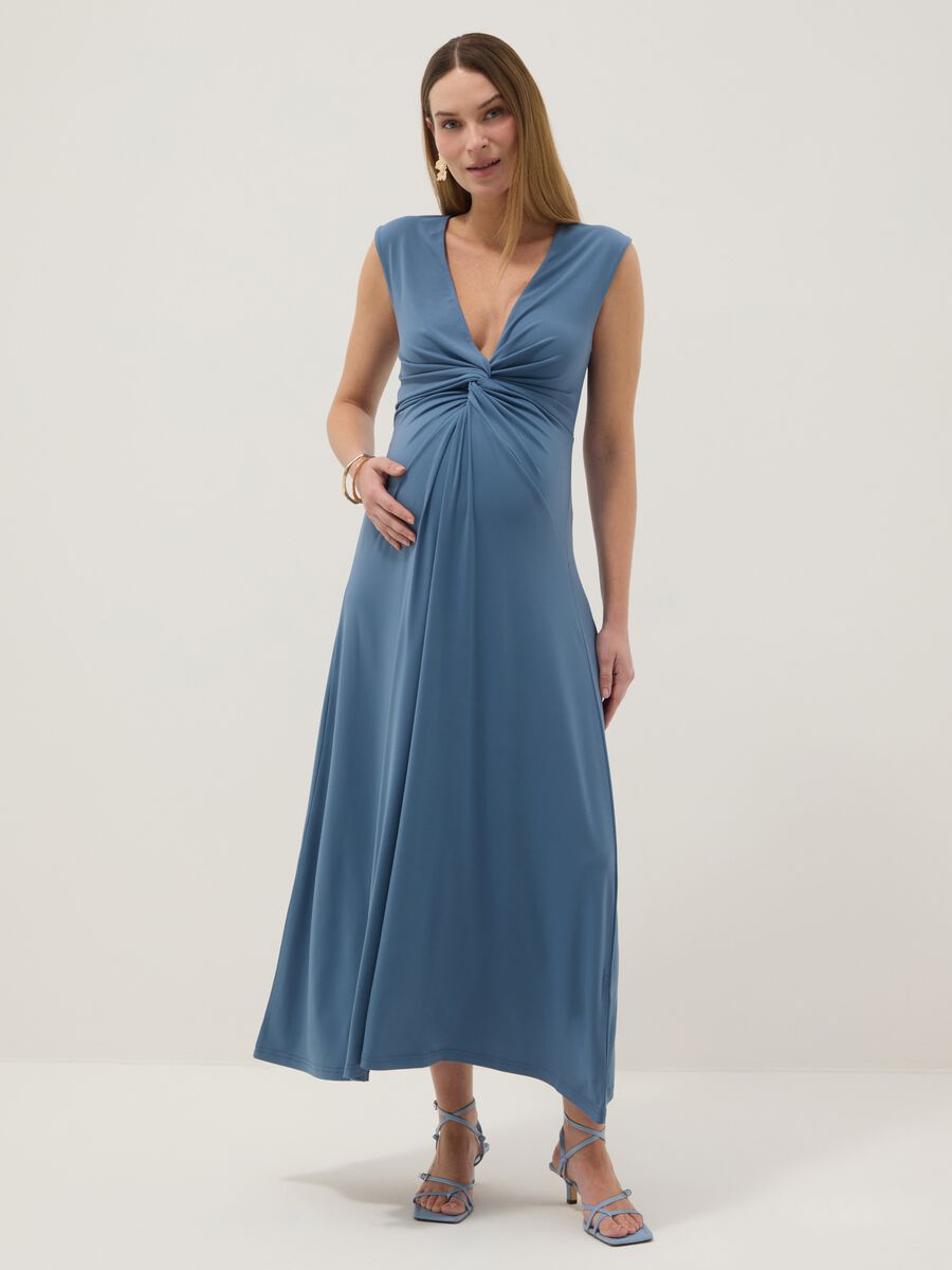 Blue maternity dress in stretch fabric_0