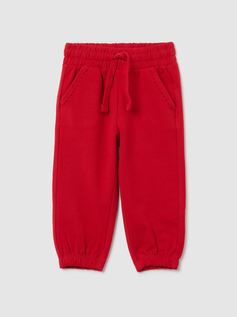 Girls' Red Stretch Cotton Trousers, Regular Fit_0